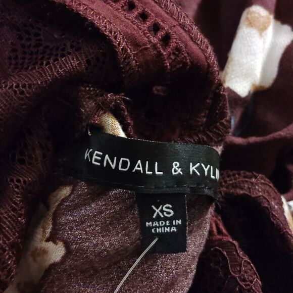 Floral Burgundy Women Dress, Kendall & kylie, Nwt, Size Xs, - Picture 2 of 5